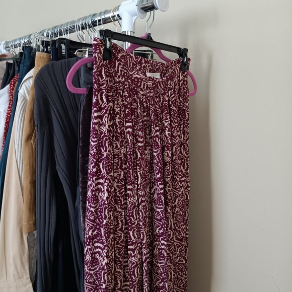 ba&sh Women's Burgundy Wine Abstract Print Midi Skirt - Picture 1 of 9